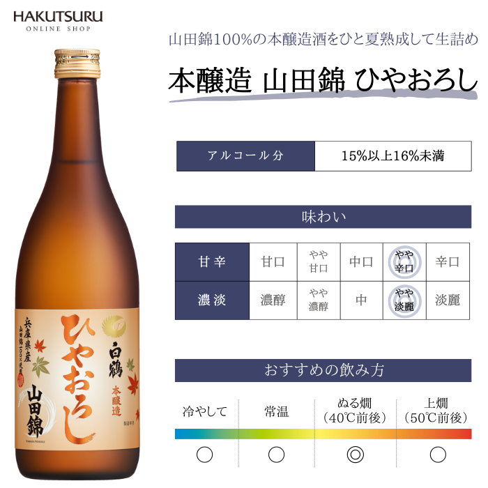白鶴 特撰 本醸造 山田錦 ひやおろし 720ml